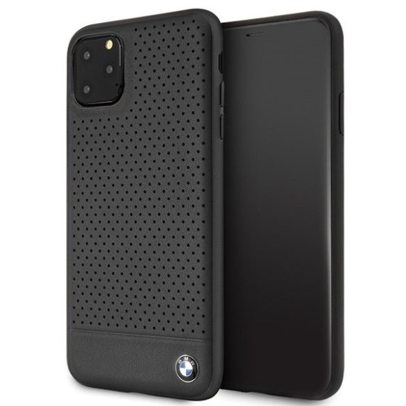 BMW iPhone 11 Pro Max Signature Perforated eredeti bőr (BMHCN65PEBOBK) hátlap, tok, fekete