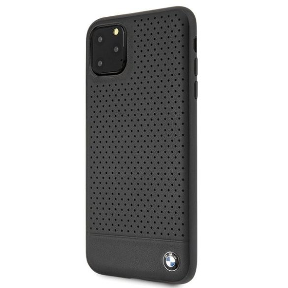 BMW iPhone 11 Pro Max Signature Perforated eredeti bőr (BMHCN65PEBOBK) hátlap, tok, fekete