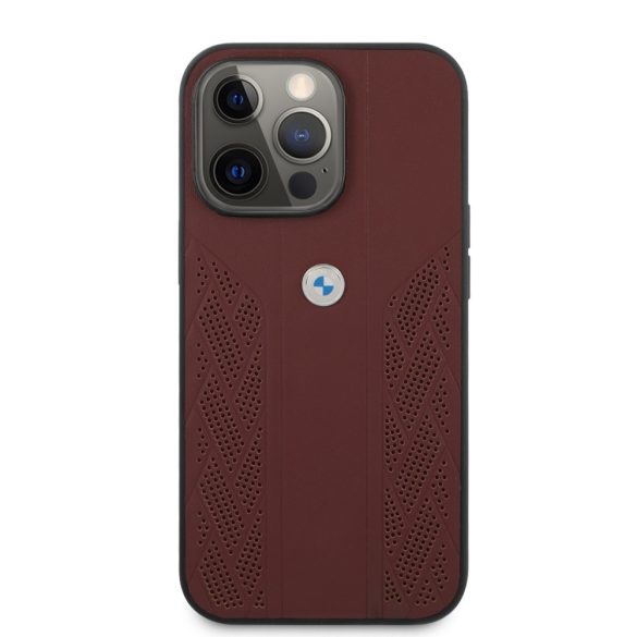 BMW iPhone 13 Pro Leather Curve Perforate eredeti bőr (BMHCP13LRSPPR) hátlap, tok, fekete