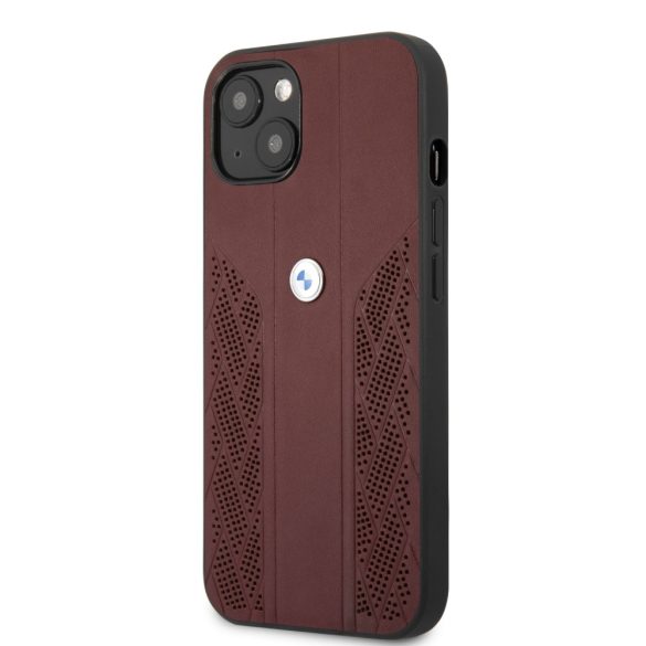 BMW iPhone 13 Leather Curve Perforate eredeti bőr (BMHCP13MRSPPR) hátlap, tok, bordó