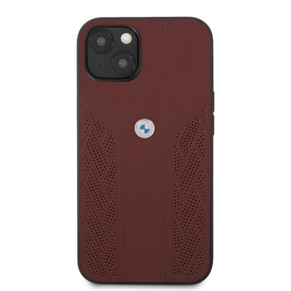 BMW iPhone 13 Leather Curve Perforate eredeti bőr (BMHCP13MRSPPR) hátlap, tok, bordó