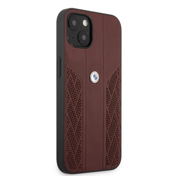 BMW iPhone 13 Leather Curve Perforate eredeti bőr (BMHCP13MRSPPR) hátlap, tok, bordó