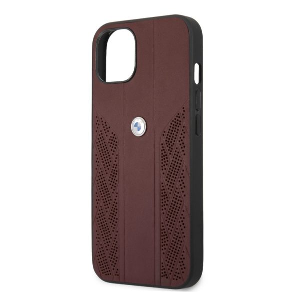 BMW iPhone 13 Leather Curve Perforate eredeti bőr (BMHCP13MRSPPR) hátlap, tok, bordó