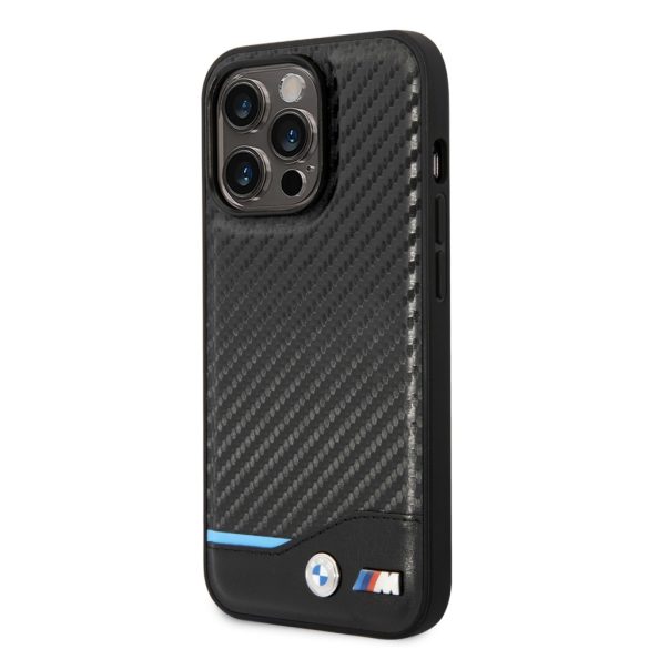 BMW iPhone 14 Pro Leather Carbon (BMHCP14L22NBCK) hátlap, tok, fekete