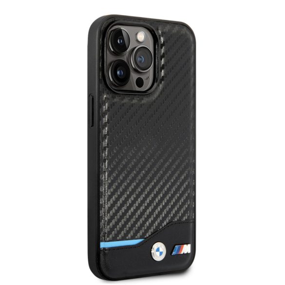 BMW iPhone 14 Pro Leather Carbon (BMHCP14L22NBCK) hátlap, tok, fekete