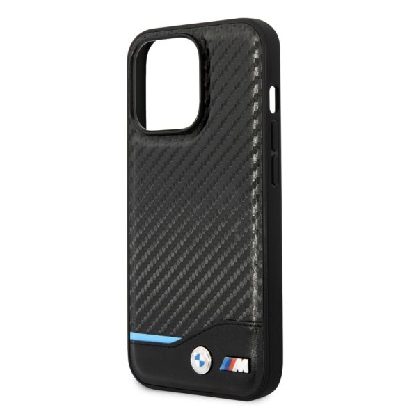 BMW iPhone 14 Pro Leather Carbon (BMHCP14L22NBCK) hátlap, tok, fekete