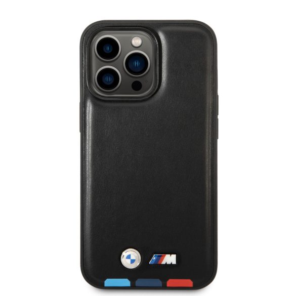 BMW iPhone 14 Pro Leather Stamp Tricolor (BMHCP14L22PTDK) hátlap, tok, fekete