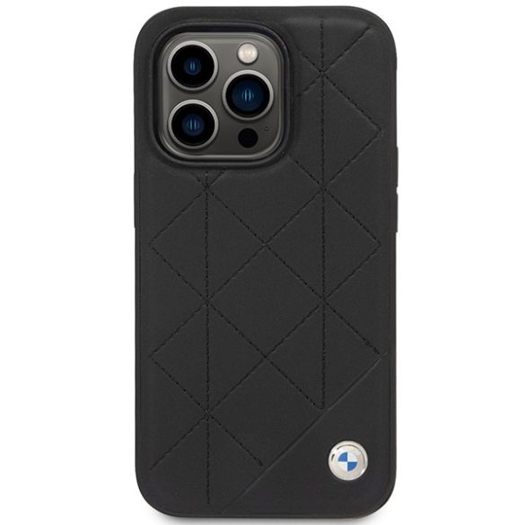 BMW iPhone 14 Pro Leather Quilted (BMHCP14L22RQDK) eredeti bőr hátlap, tok, fekete