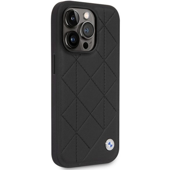 BMW iPhone 14 Pro Leather Quilted (BMHCP14L22RQDK) eredeti bőr hátlap, tok, fekete