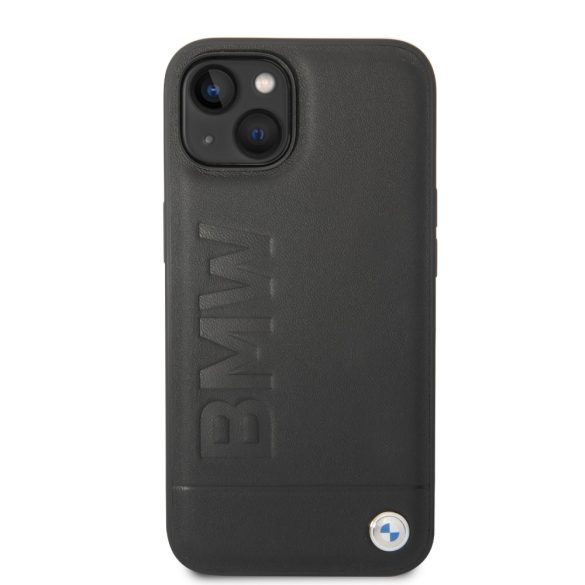 BMW iPhone 14 Leather Stamp (BMHCP14SSLLBK) hátlap, tok, fekete