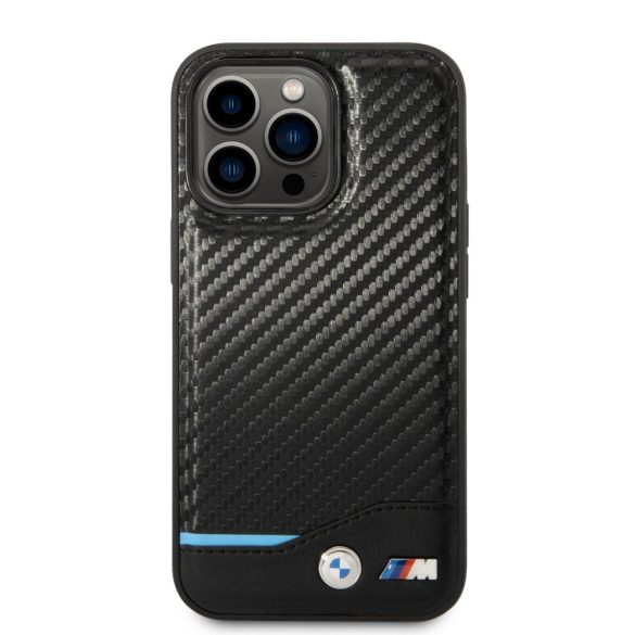 BMW iPhone 14 Pro Max Leather Carbon (BMHCP14X22NBCK) hátlap, tok, fekete