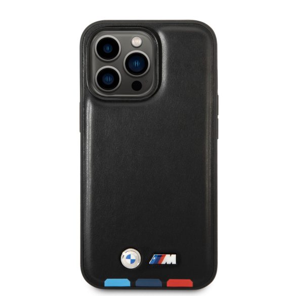 BMW iPhone 14 Pro Max Leather Stamp Tricolor (BMHCP14X22PTDK) hátlap, tok, fekete
