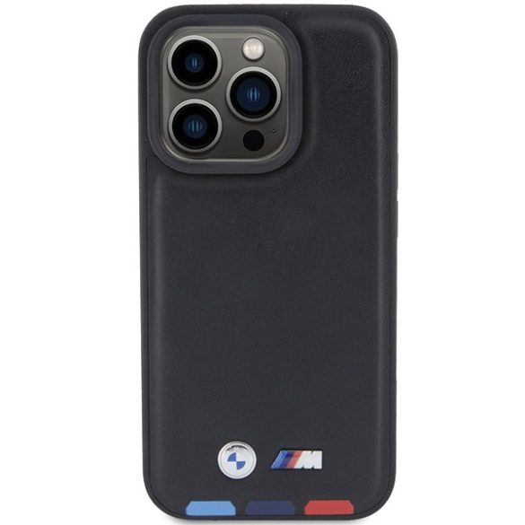 BMW iPhone 15 Pro Leather Stamp Tricolor (BMHCP15L22PTDK) hátlap, tok, fekete