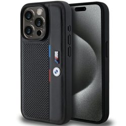   BMW iPhone 15 Pro Perforated Tricolor Line (BMHCP15L23PUPVK) hátlap, tok, fekete