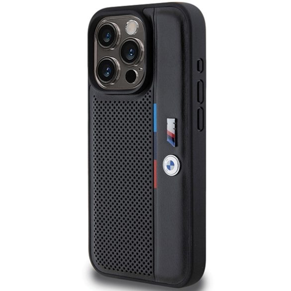 BMW iPhone 15 Pro Perforated Tricolor Line (BMHCP15L23PUPVK) hátlap, tok, fekete