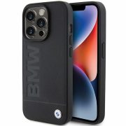   BMW iPhone 15 Pro Leather Hot Stamp (BMHCP15LSLLBK) eredeti bőr hátlap, tok, fekete