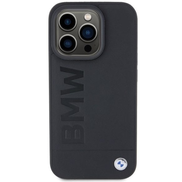 BMW iPhone 15 Pro Leather Hot Stamp (BMHCP15LSLLBK) eredeti bőr hátlap, tok, fekete