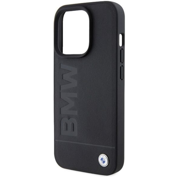 BMW iPhone 15 Pro Leather Hot Stamp (BMHCP15LSLLBK) eredeti bőr hátlap, tok, fekete