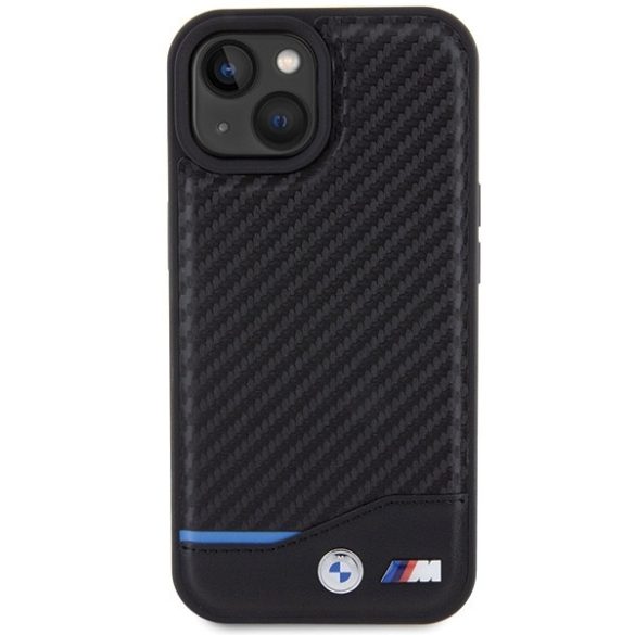 BMW iPhone 13/14/15 Leather Carbon (BMHCP15S22NBCK) eredeti bőr hátlap, tok, fekete