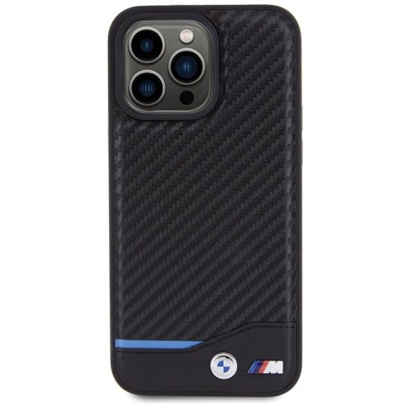 BMW iPhone 15 Pro Max Leather Carbon (BMHCP15X22NBCK) eredeti bőr hátlap, tok, fekete
