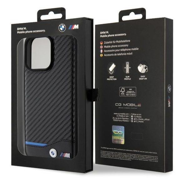 BMW iPhone 15 Pro Max Leather Carbon (BMHCP15X22NBCK) eredeti bőr hátlap, tok, fekete