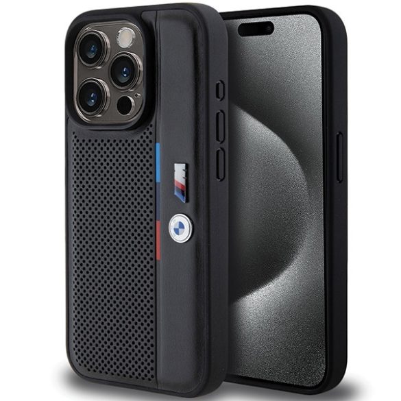 BMW iPhone 15 Pro Max Perforated Tricolor Line (BMHCP15X23PUPVK) hátlap, tok, fekete