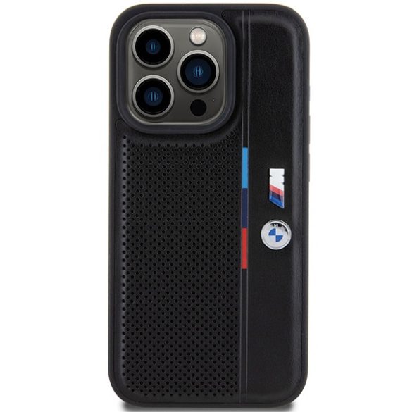 BMW iPhone 15 Pro Max Perforated Tricolor Line (BMHCP15X23PUPVK) hátlap, tok, fekete