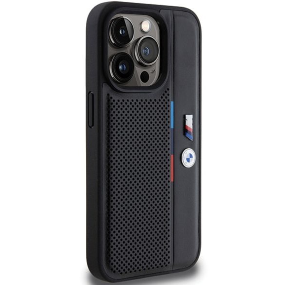 BMW iPhone 15 Pro Max Perforated Tricolor Line (BMHCP15X23PUPVK) hátlap, tok, fekete