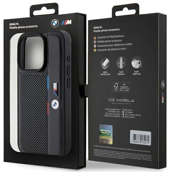 BMW iPhone 15 Pro Max Perforated Tricolor Line (BMHCP15X23PUPVK) hátlap, tok, fekete