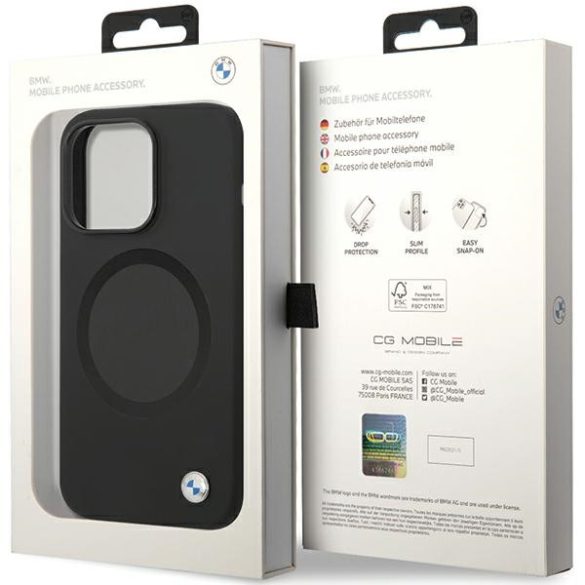 BMW iPhone 14 Pro Signature Liquid Silicone MagSafe (BMHMP14LSILBK2) magsafe kompatibilis hátlap, tok, fekete