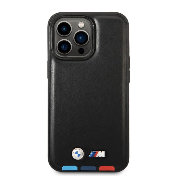 BMW iPhone 14 Pro Max Leather Stamp Tricolor Magsafe (BMHMP14X22PTDK) hátlap, tok, fekete