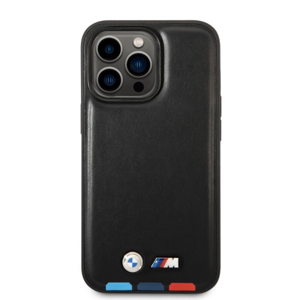 BMW iPhone 14 Pro Max Leather Stamp Tricolor Magsafe (BMHMP14X22PTDK) hátlap, tok, fekete