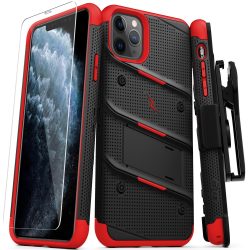   Zizo Bolt Cover iPhone 11 Pro ütésálló hátlap, tok és edzett üvegfólia, fekete-piros