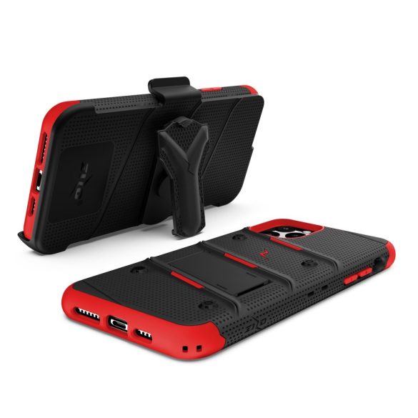 Zizo Bolt Cover iPhone 11 Pro ütésálló hátlap, tok és edzett üvegfólia, fekete-piros