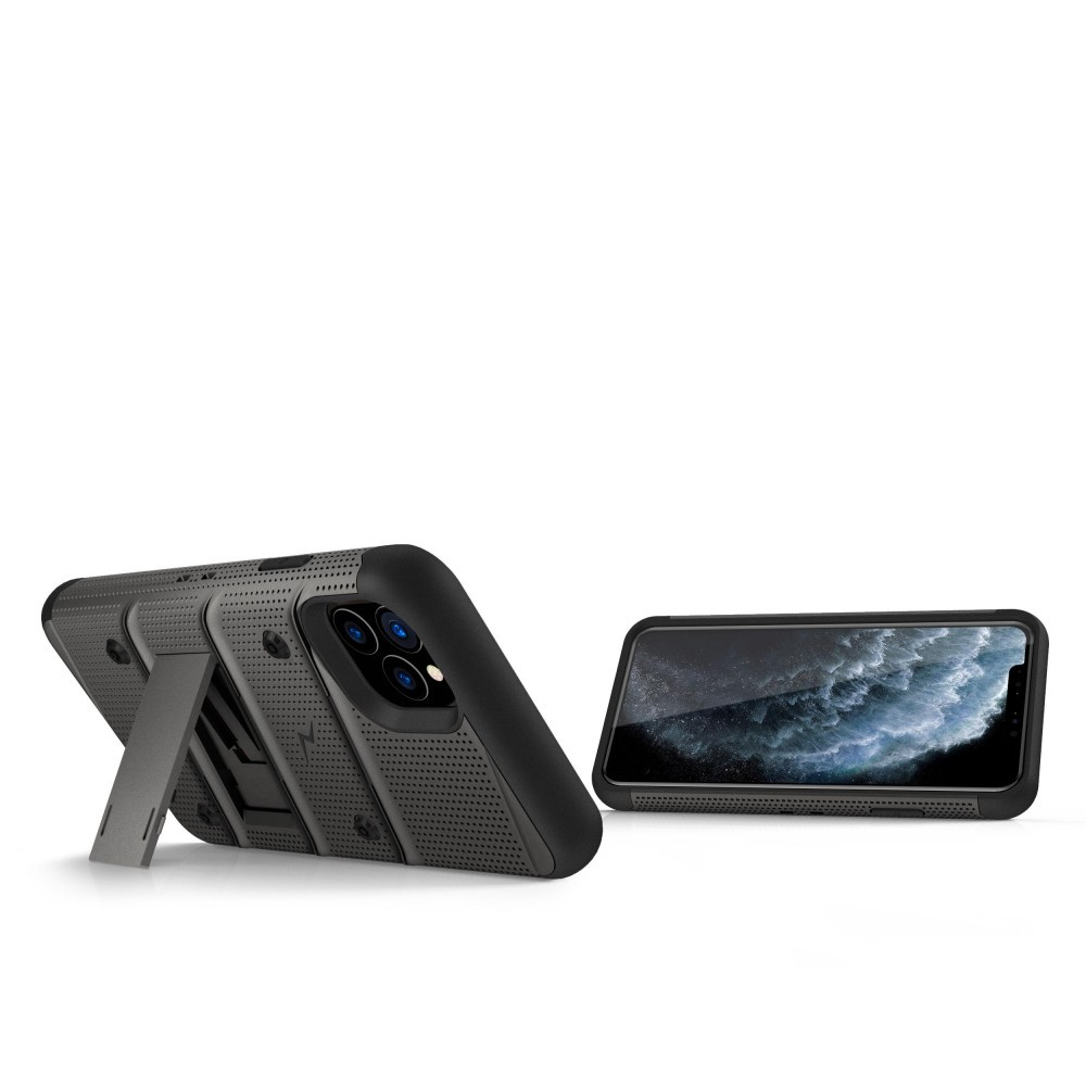 Zizo Bolt Cover iPhone 11 Pro ütésálló hátlap, tok és edzett üvegfólia, fekete-szürke