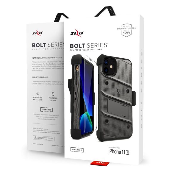 Zizo Bolt Cover iPhone 11 ütésálló hátlap, tok és edzett üvegfólia, fekete-szürke