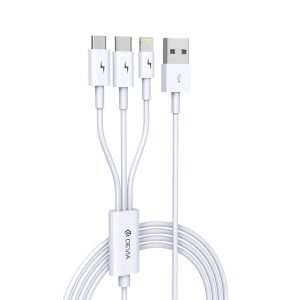 Devia Smart 3in1 Lightning/Micro-usb/Type-C USB kábel, fehér