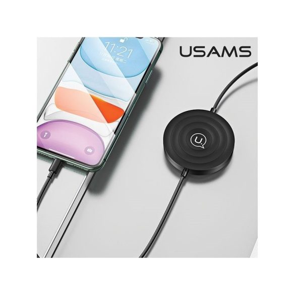 USAMS US-CC096 2in1 Wireless Qi Charger, iPhone, iWatch, AirPods vezeték nélküli töltő, lightning kábellel, fekete 