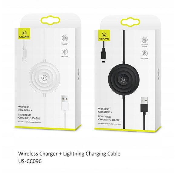 USAMS US-CC096 2in1 Wireless Qi Charger, iPhone, iWatch, AirPods vezeték nélküli töltő, lightning kábellel, fekete 