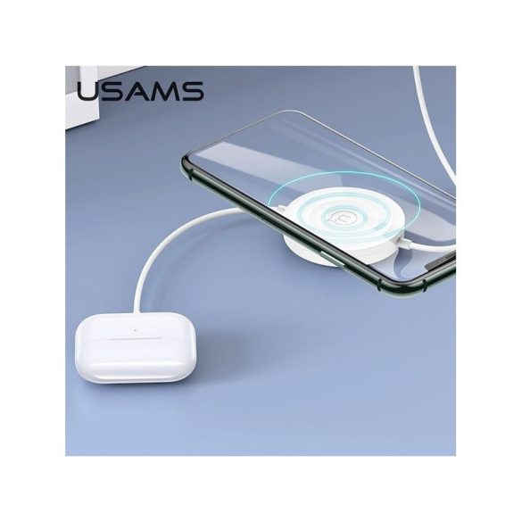 USAMS US-CC096 2in1 Wireless Qi Charger, iPhone, iWatch, AirPods vezeték nélküli töltő, lightning kábellel, fehér