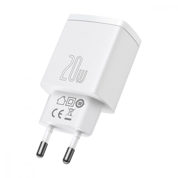 Baseus CCXJ-B02 USB+USB-C,Compact Quick Charger hálózati töltő adapter, gyorstöltés, 20W, QC, PD, 3A, fehér