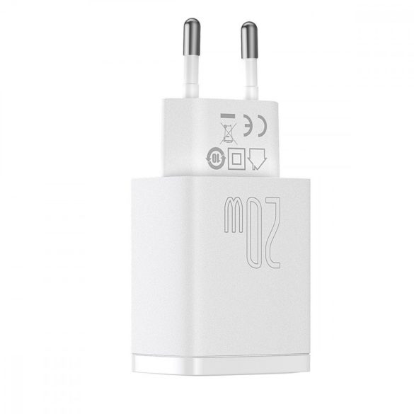 Baseus CCXJ-B02 USB+USB-C,Compact Quick Charger hálózati töltő adapter, gyorstöltés, 20W, QC, PD, 3A, fehér