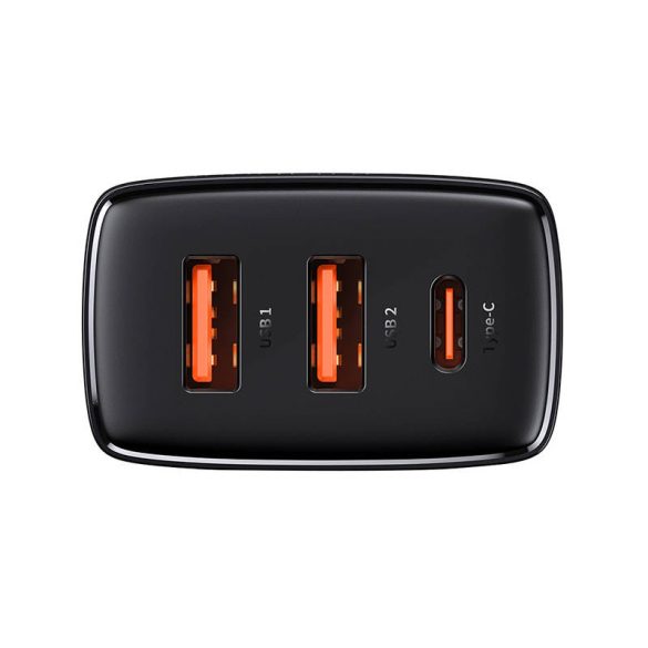 Baseus CCXJ-E01 2xUSB+USB-C,Compact Quick Charger hálózati töltő adapter, gyorstöltés, 36W, QC, PD, 3A, fekete