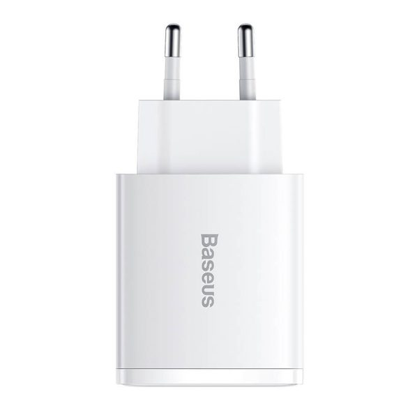 Baseus CCXJ-E02 2xUSB+USB-C,Compact Quick Charger hálózati töltő adapter, gyorstöltés, 36W, QC, PD, 3A, fehér