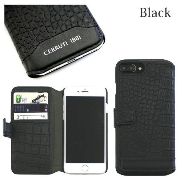 Cerruti 1881 iPhone 7 Plus Crocodile Print Leather oldalra nyíló tok, fekete
