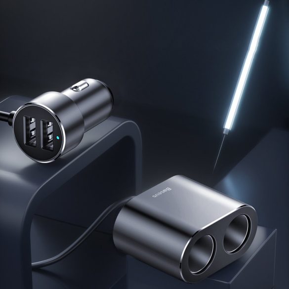 Baseus CRDYQ-01 Car Charger Splitter 2xUSB-A 3.1A 17W univerzális autós töltő és elosztó, 80W, fekete