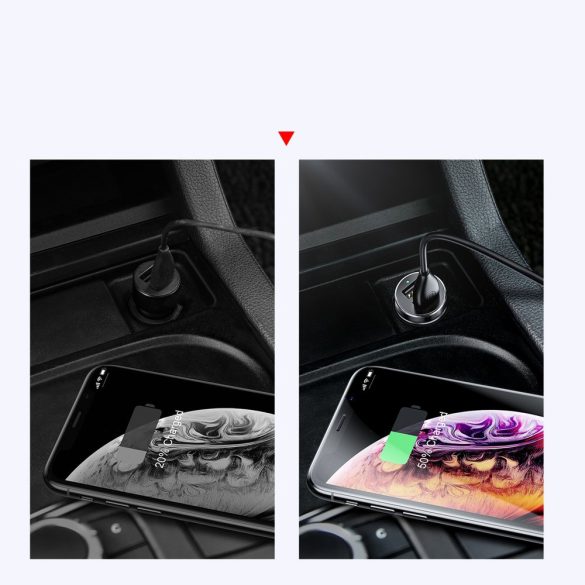 Baseus CRDYQ-01 Car Charger Splitter 2xUSB-A 3.1A 17W univerzális autós töltő és elosztó, 80W, fekete
