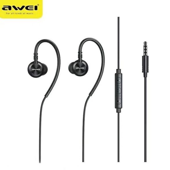 AWEI L3 vezetékes headset, fülhallgató, 3.5mm jack, fekete