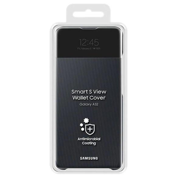 Samsung EF-EA325PBEGEE gyári S-View Samsung Galaxy A32 4G oldalra nyíló tok, fekete