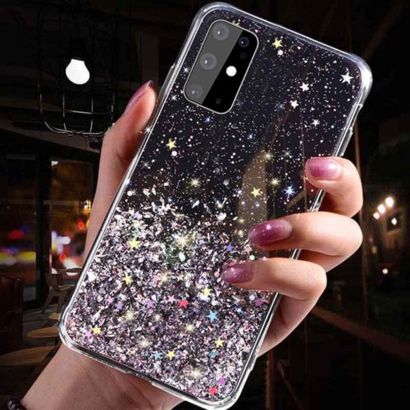 Sequins Glue Glitter Case Huawei P Smart (2020) hátlap, tok, fekete